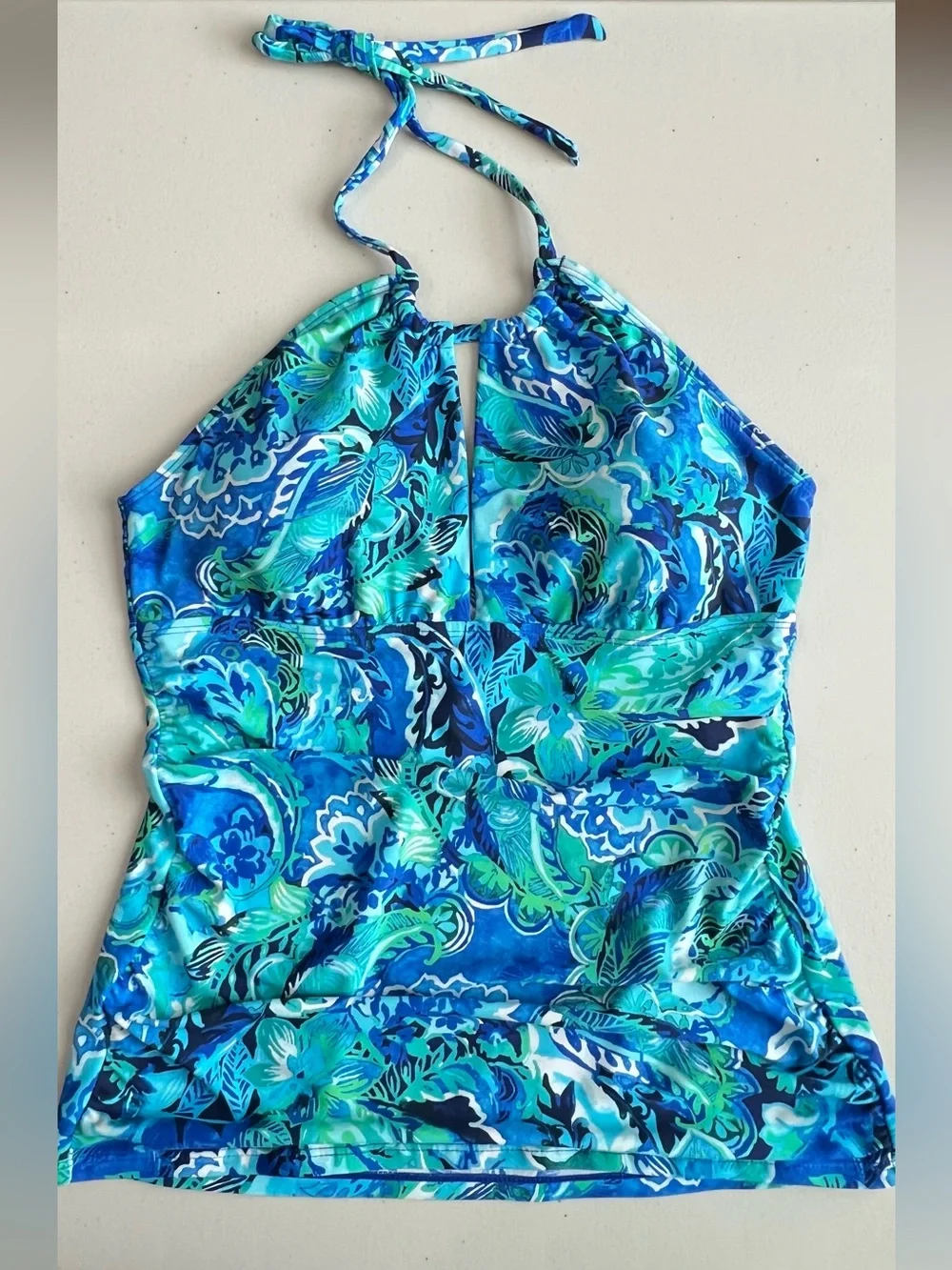Lauren Ralph Lauren Blue Paisley High Neck Tankini Top Size 12 - Picture 3 of 10